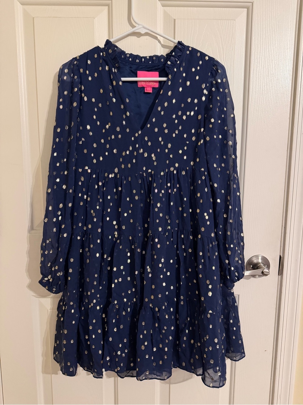 Lilly Pulitzer Navy Dress with Metallic Dot Print